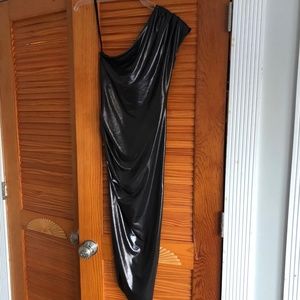 Bebe gunmetal stretchy asymmetrical dress